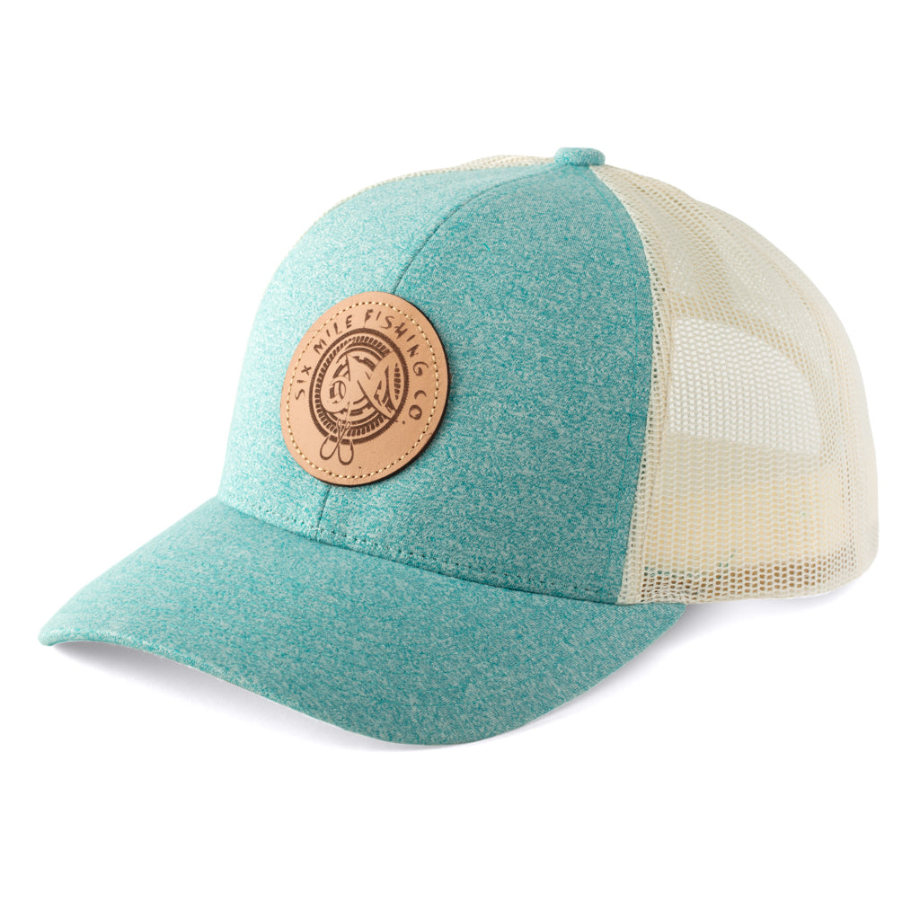 Six Mile Fishing Co. Leather Patch Hat - Heather Aqua